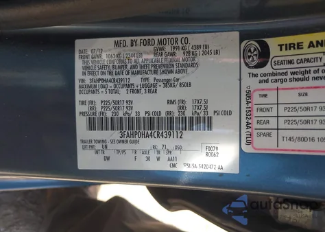 2012 Ford Fusion Se z USA, uszkodzony, nr VIN 3FAHP0HA4CR439112